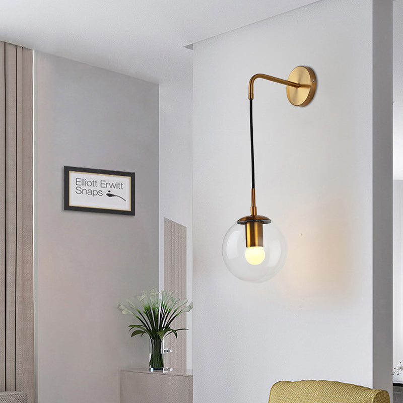 Modern Minimalist Globe Iron Glass 1-Light Wall Sconce Lamp For Living Room