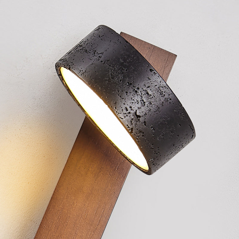 Traditional French Cylinder Wood Stone LED Wall Sconce Lamp For Living Room