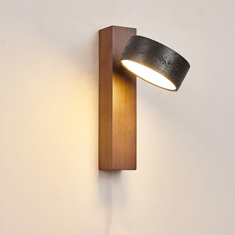 Traditional French Cylinder Wood Stone LED Wall Sconce Lamp For Living Room