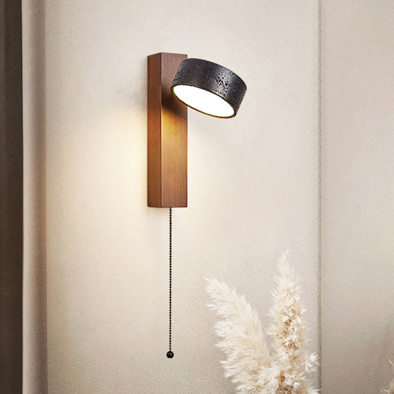 Traditional French Cylinder Wood Stone LED Wall Sconce Lamp For Living Room