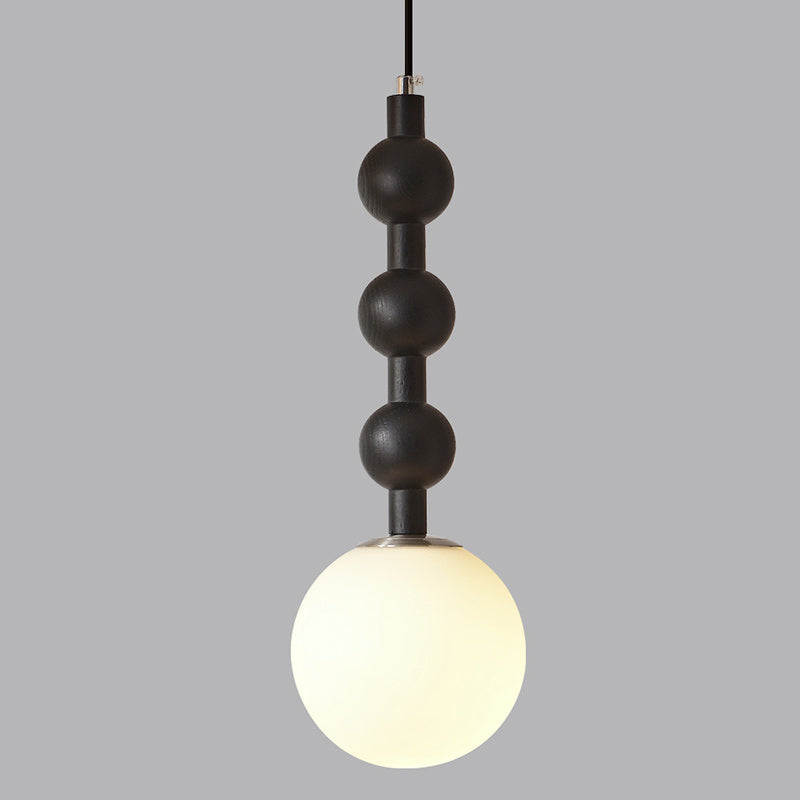 Traditional French Globe Iron Wood Glass 1-Light Pendant Light For Living Room