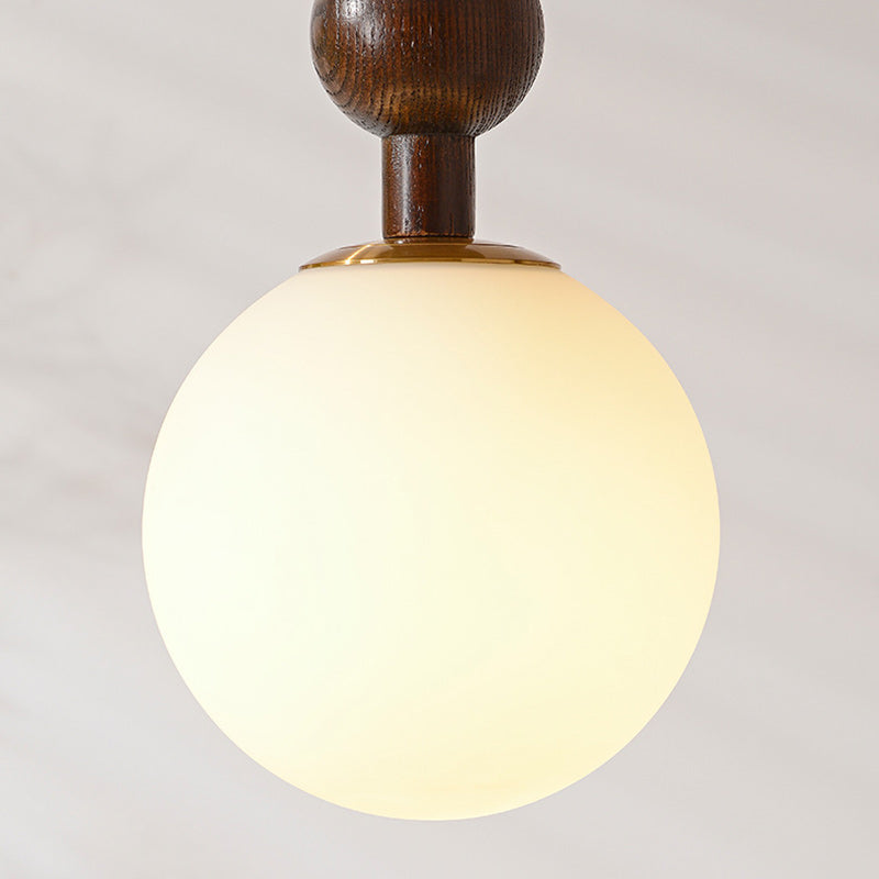 Traditional French Globe Iron Wood Glass 1-Light Pendant Light For Living Room
