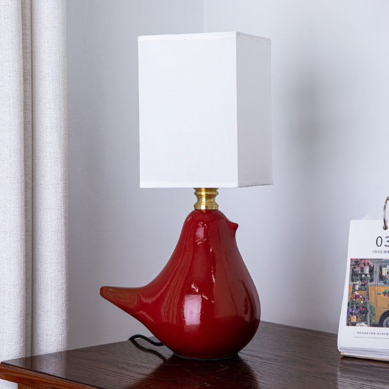 Contemporary Creative Bird Ceramic Fabric 1-Light Table Lamp For Living Room