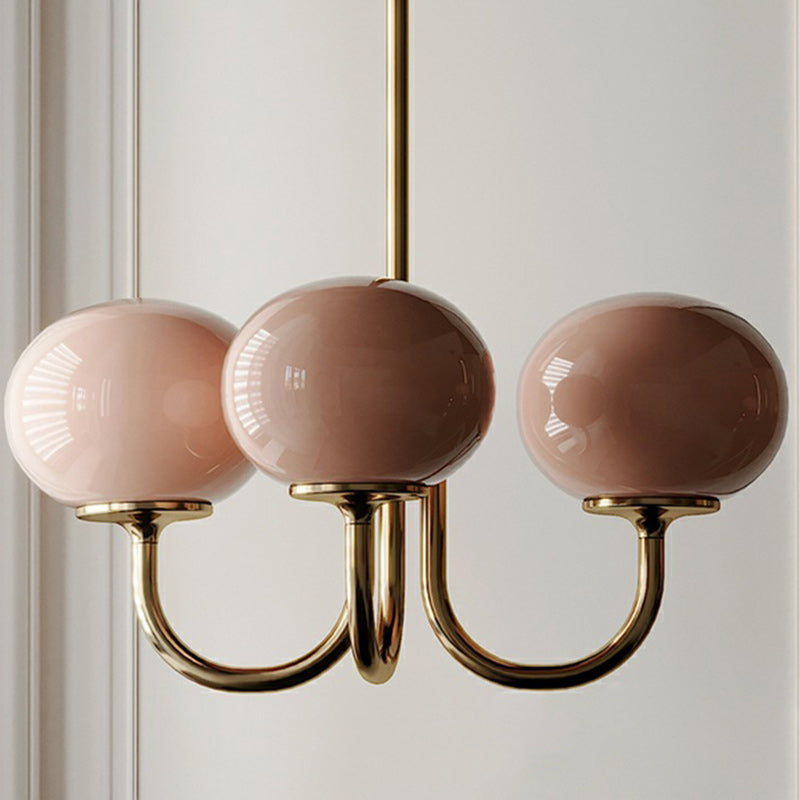 Traditional French Oval Iron Glass 3-Light Chandelier For Living Room
