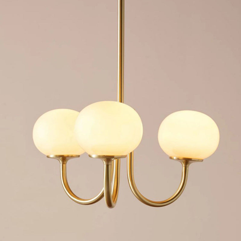 Traditional French Oval Iron Glass 3-Light Chandelier For Living Room