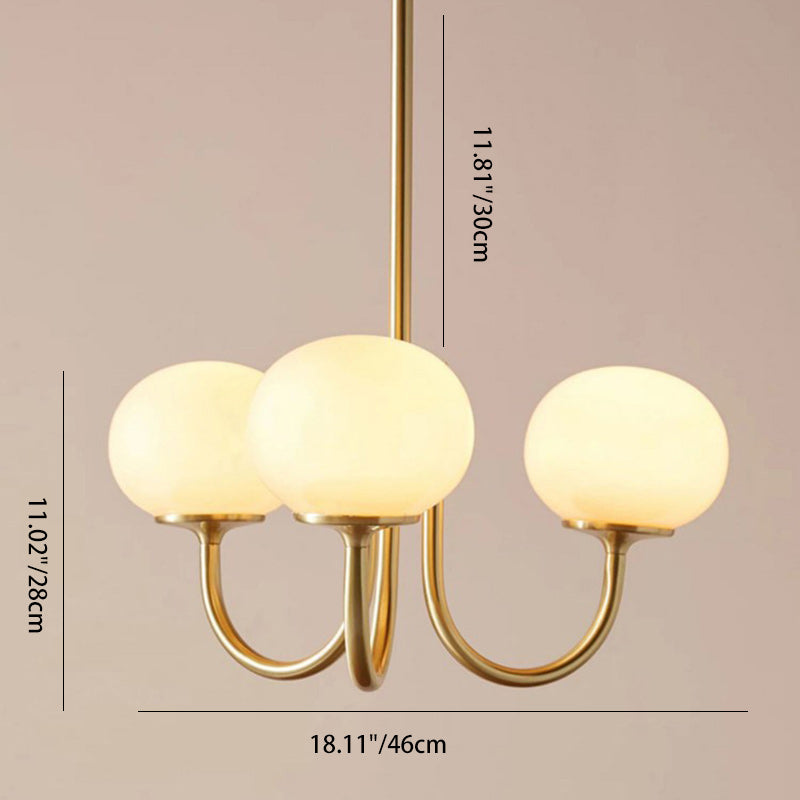 Traditional French Oval Iron Glass 3-Light Chandelier For Living Room