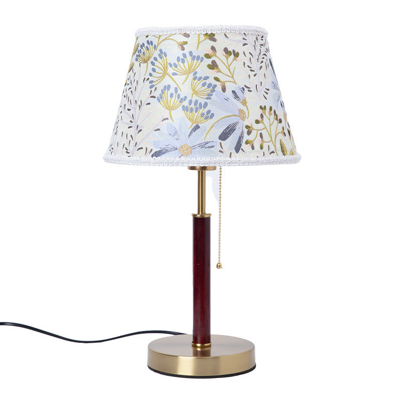 Traditional Vintage Drum Iron Fabric 1-Light Table Lamp For Living Room