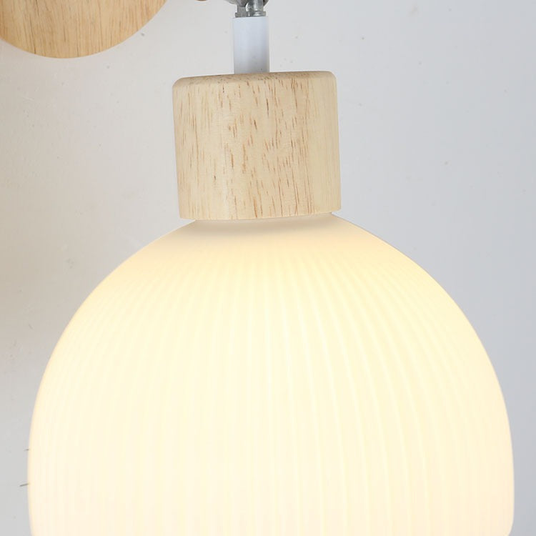 Contemporary Scandinavian Dome Wood Glass 1-Light Wall Sconce Lamp For Living Room