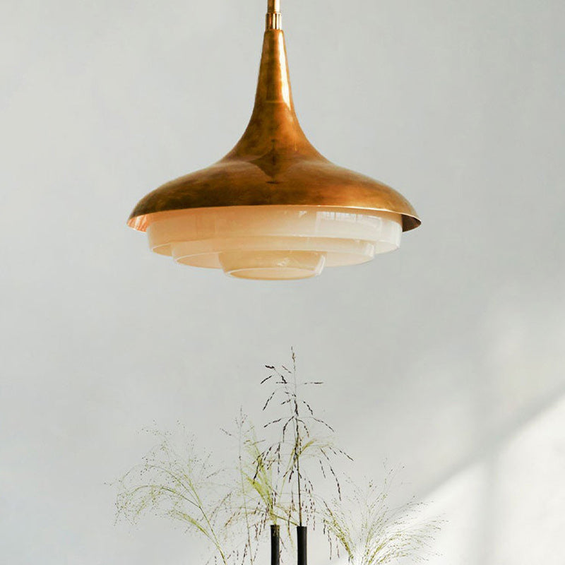 Traditional Vintage Dome Iron Glass 1-Light Pendant Light For Living Room