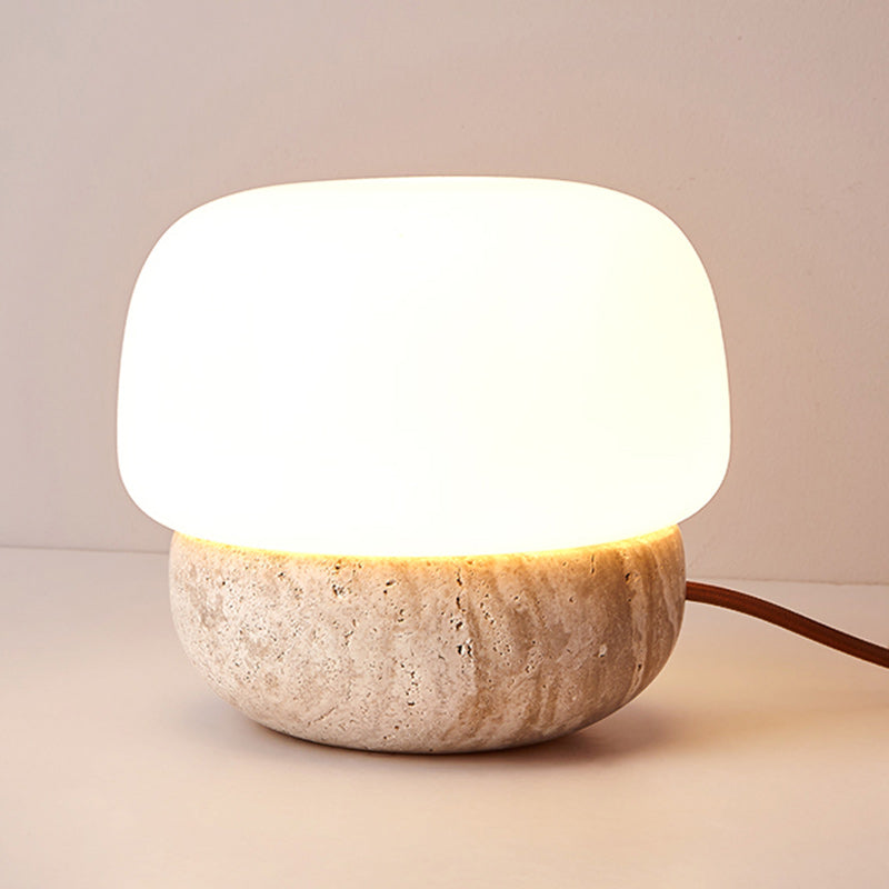 Traditional Japanese Cylinder Stone Glass 1-Light Table Lamp For Living Room