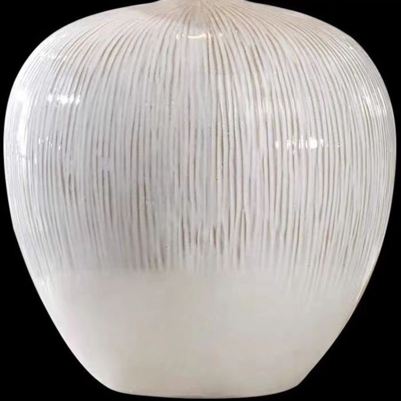 Contemporary Nordic Round Ceramic Fabric 1-Light Table Lamp For Living Room