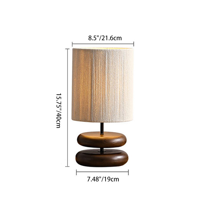 Traditional Japanese Cylinder Iron Wood Fabric 1-Light Table Lamp For Living Room