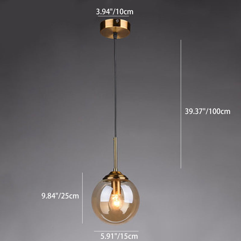 Contemporary Scandinavian Globe Iron Glass 1-Light Pendant Light For Living Room