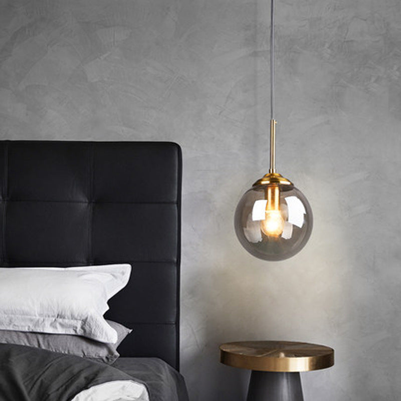 Contemporary Scandinavian Globe Iron Glass 1-Light Pendant Light For Living Room