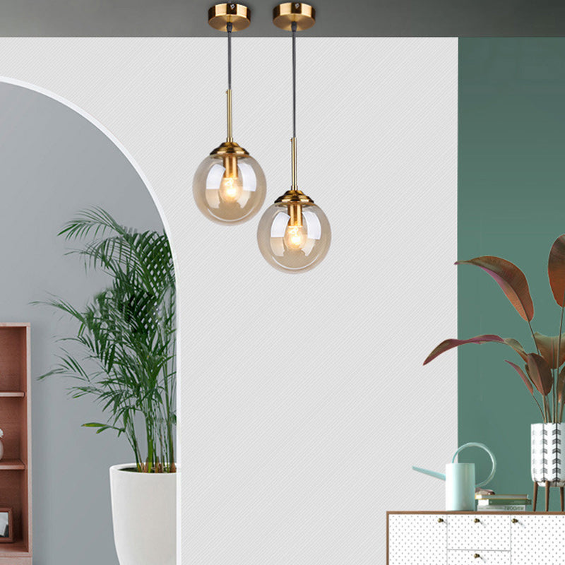 Contemporary Scandinavian Globe Iron Glass 1-Light Pendant Light For Living Room