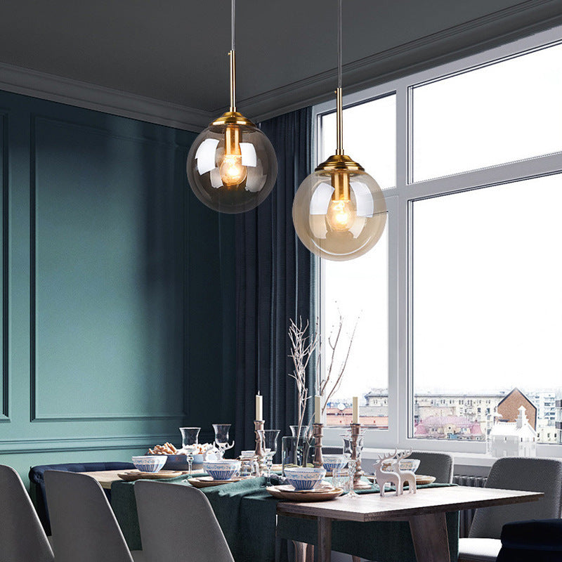 Contemporary Scandinavian Globe Iron Glass 1-Light Pendant Light For Living Room