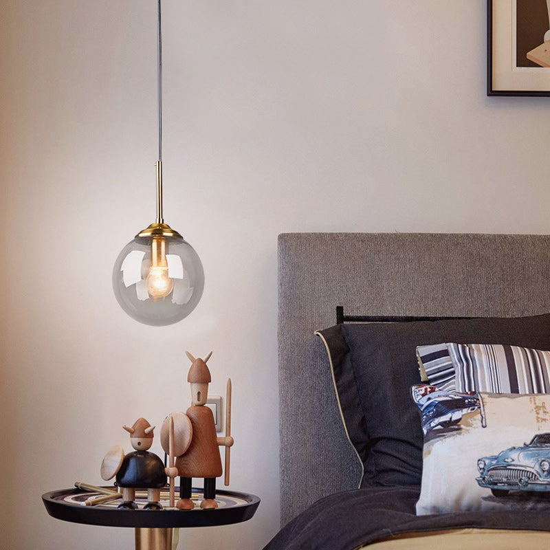 Contemporary Scandinavian Globe Iron Glass 1-Light Pendant Light For Living Room