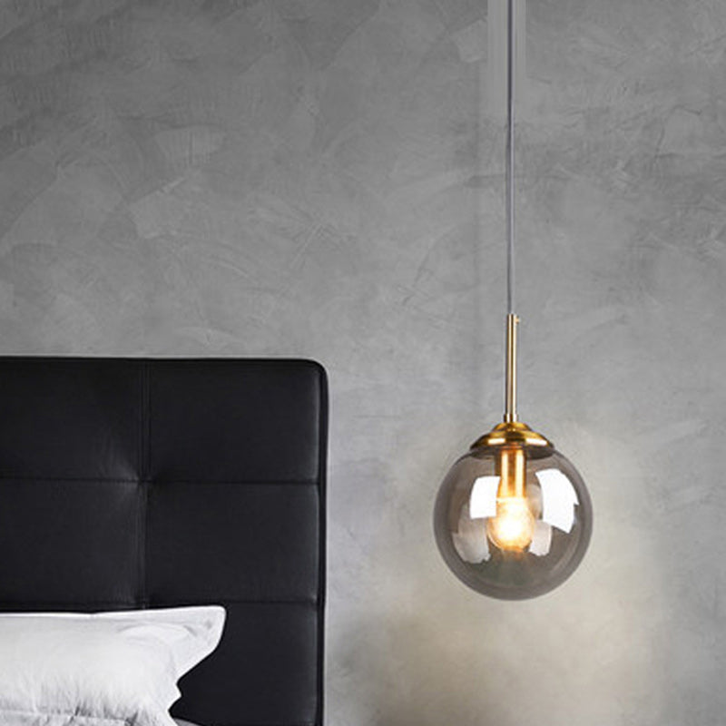 Contemporary Scandinavian Globe Iron Glass 1-Light Pendant Light For Living Room