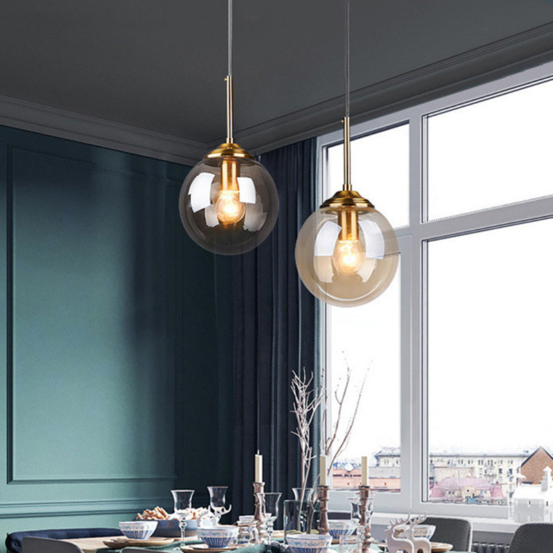 Contemporary Scandinavian Globe Iron Glass 1-Light Pendant Light For Living Room