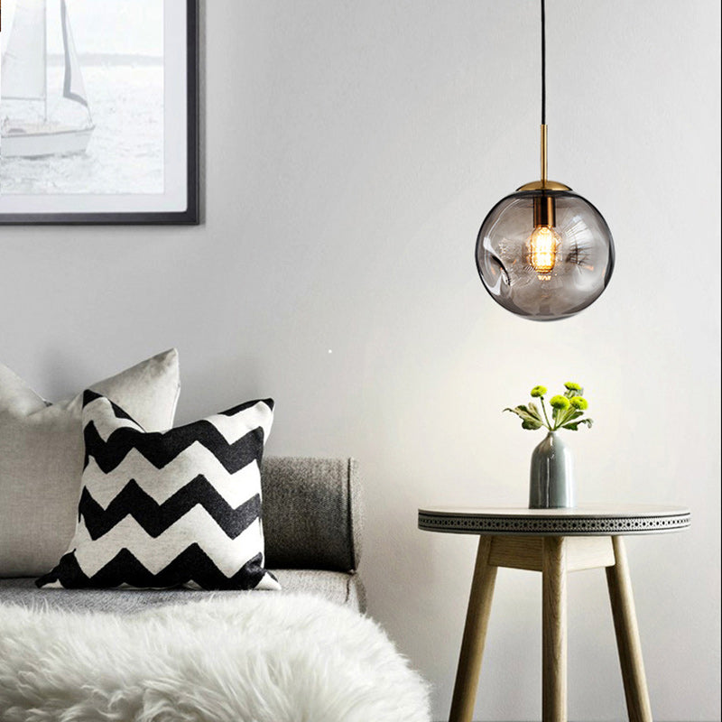 Contemporary Nordic Globe Iron Glass 1-Light Pendant Light For Living Room