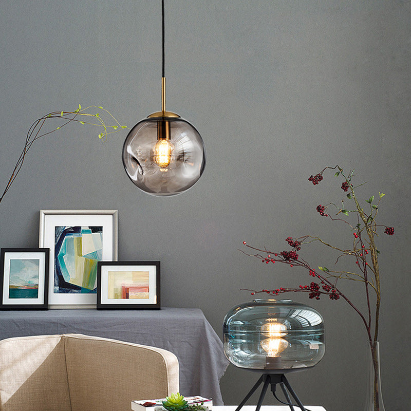 Contemporary Nordic Globe Iron Glass 1-Light Pendant Light For Living Room