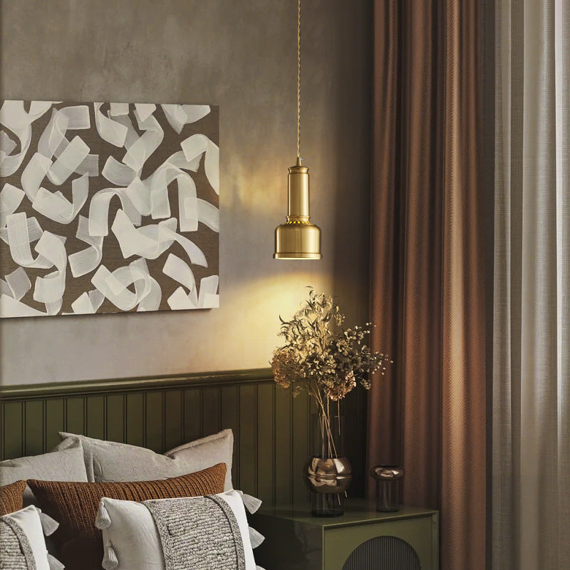 Traditional Vintage Cylinder Copper 1-Light Pendant Light For Living Room