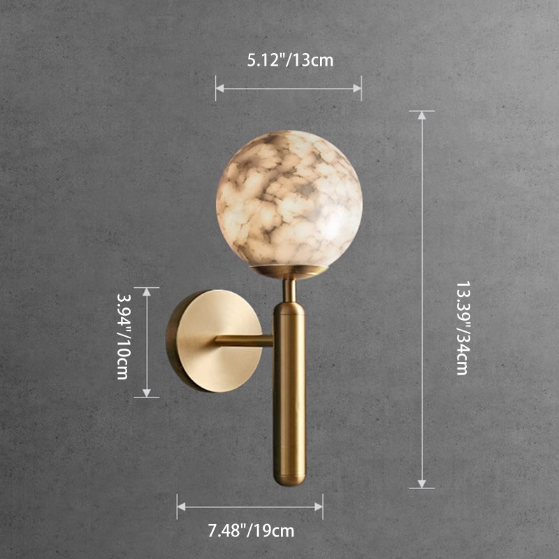 Contemporary Nordic Globe Iron Stone 1-Light Wall Sconce Lamp For Living Room
