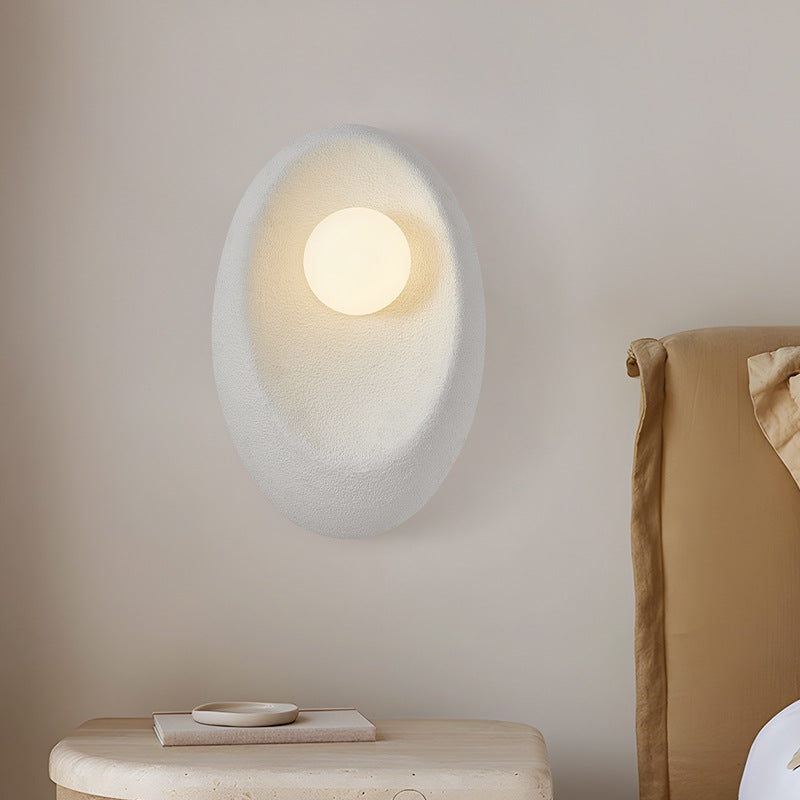 Traditional Japanese Oval Plastic Glass 1-Light Wall Sconce Lamp For Living Room