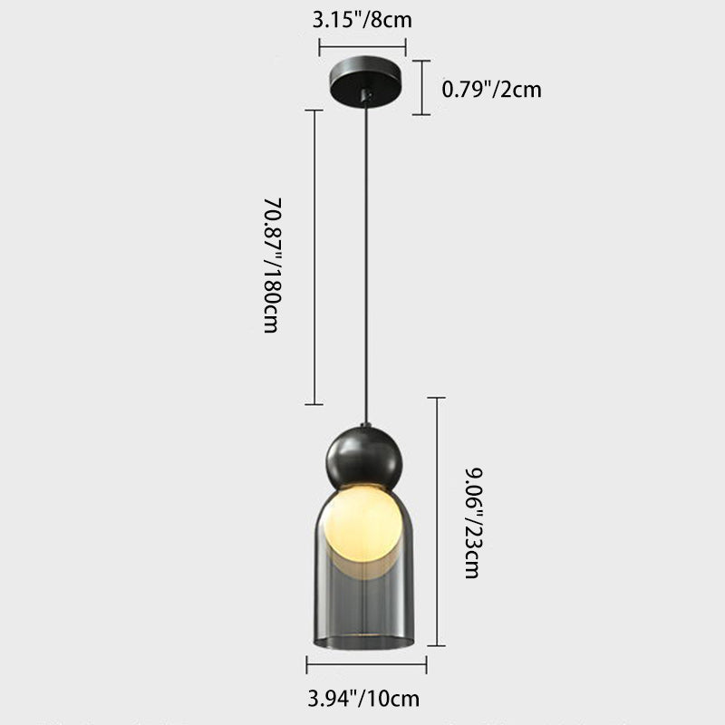 Contemporary Luxury Cylinder Oval Copper Glass 1-Light Pendant Light For Living Room