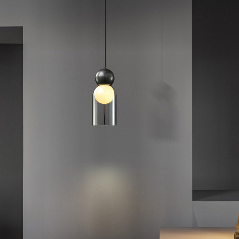 Contemporary Luxury Cylinder Oval Copper Glass 1-Light Pendant Light For Living Room