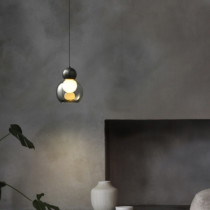 Contemporary Luxury Cylinder Oval Copper Glass 1-Light Pendant Light For Living Room