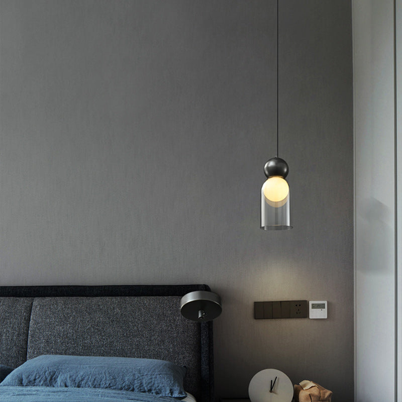 Contemporary Luxury Cylinder Oval Copper Glass 1-Light Pendant Light For Living Room