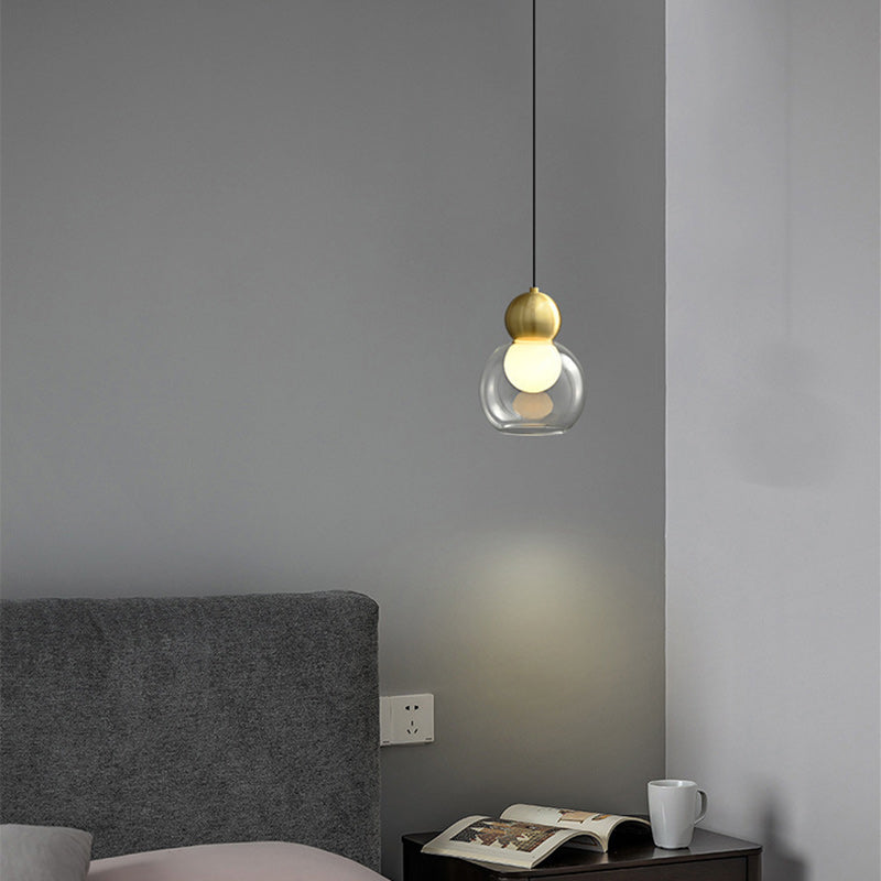 Contemporary Luxury Cylinder Oval Copper Glass 1-Light Pendant Light For Living Room