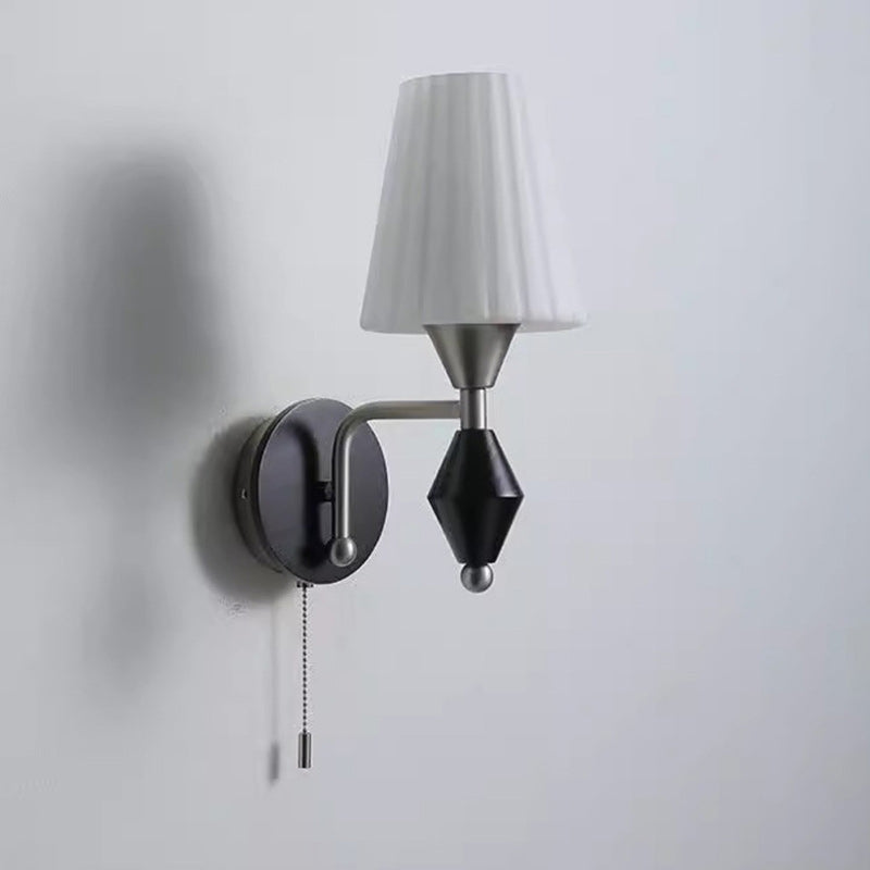 Traditional Vintage Cylinder Iron Wood Glass 1-Light Wall Sconce Lamp For Living Room