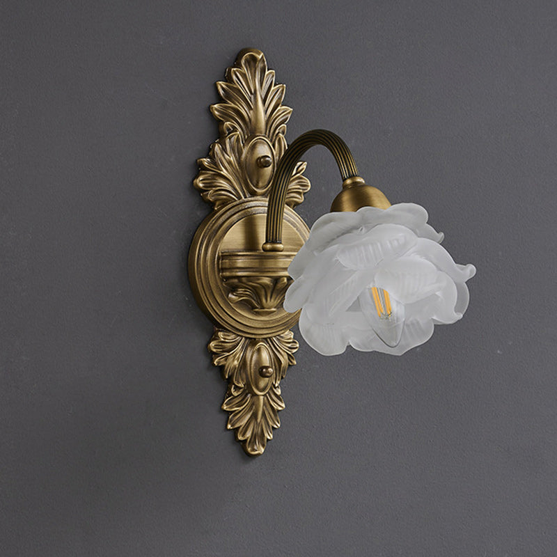 Traditional European Flower Copper Glass 1-Light Wall Sconce Lamp For Living Room
