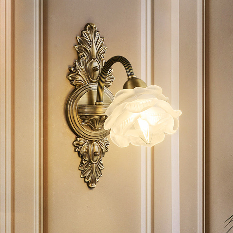 Traditional European Flower Copper Glass 1-Light Wall Sconce Lamp For Living Room