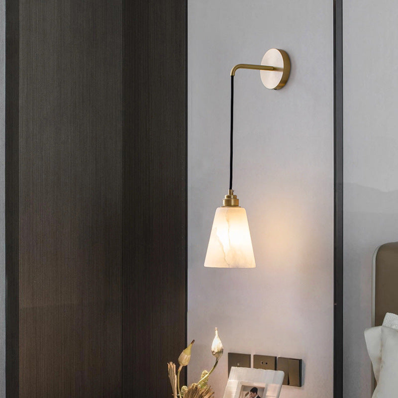 Contemporary Nordic Drum Copper Stone 1-Light Wall Sconce Lamp For Living Room