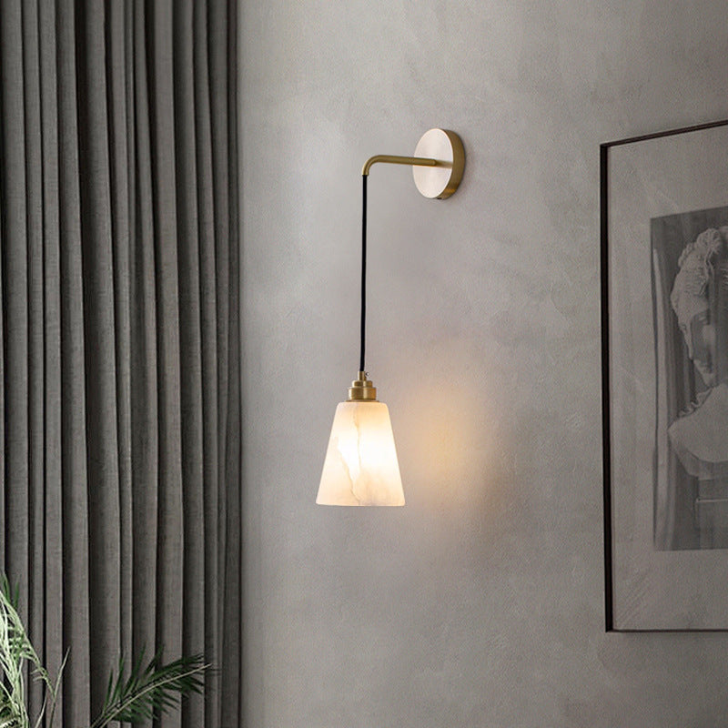 Contemporary Nordic Drum Copper Stone 1-Light Wall Sconce Lamp For Living Room