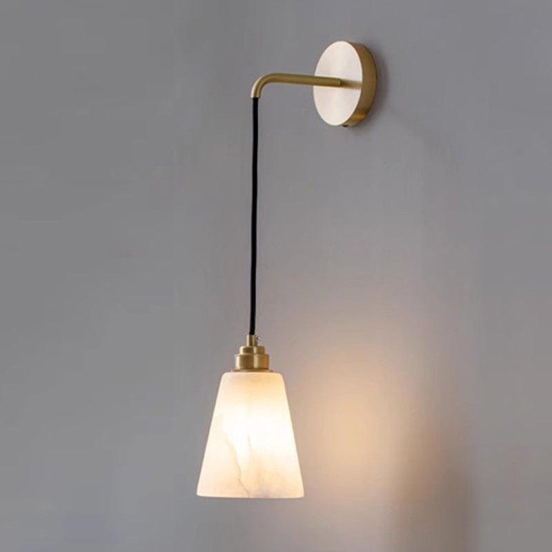 Contemporary Nordic Drum Copper Stone 1-Light Wall Sconce Lamp For Living Room