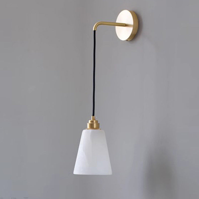 Contemporary Nordic Drum Copper Stone 1-Light Wall Sconce Lamp For Living Room