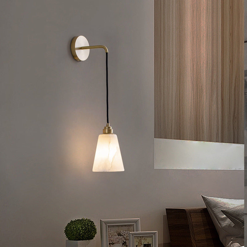 Contemporary Nordic Drum Copper Stone 1-Light Wall Sconce Lamp For Living Room