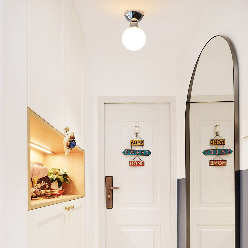 Modern Minimalist Globe Iron Glass 1-Light Semi-Flush Mount Ceiling Light For Living Room