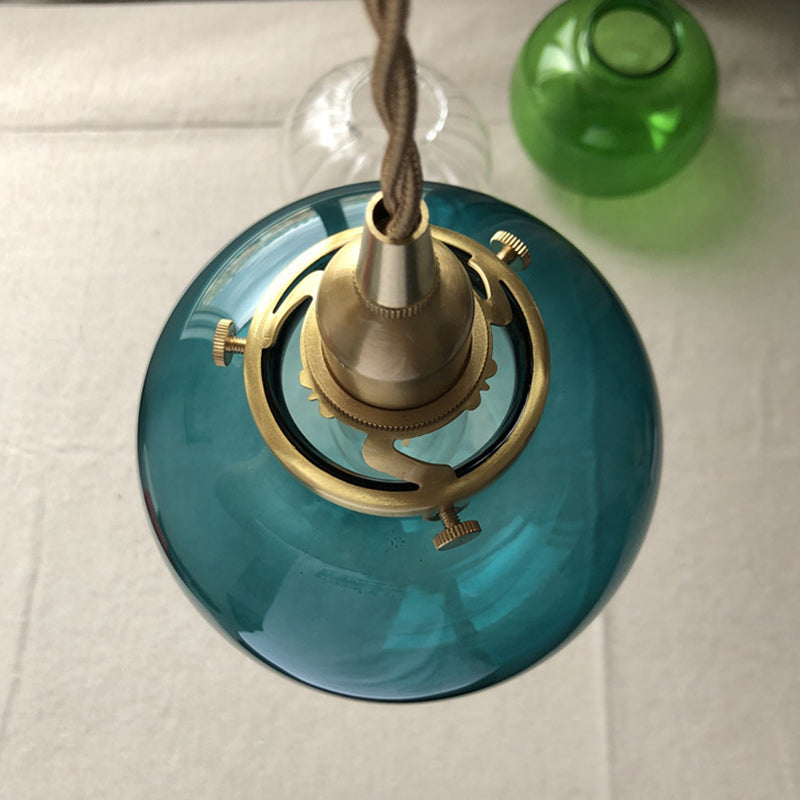 Traditional Japanese Oval Copper Glass 1-Light Pendant Light For Living Room