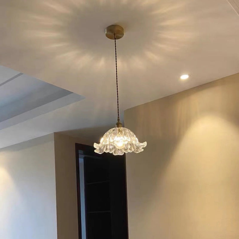 Traditional Japanese Flower Copper Glass 1-Light Pendant Light For Living Room