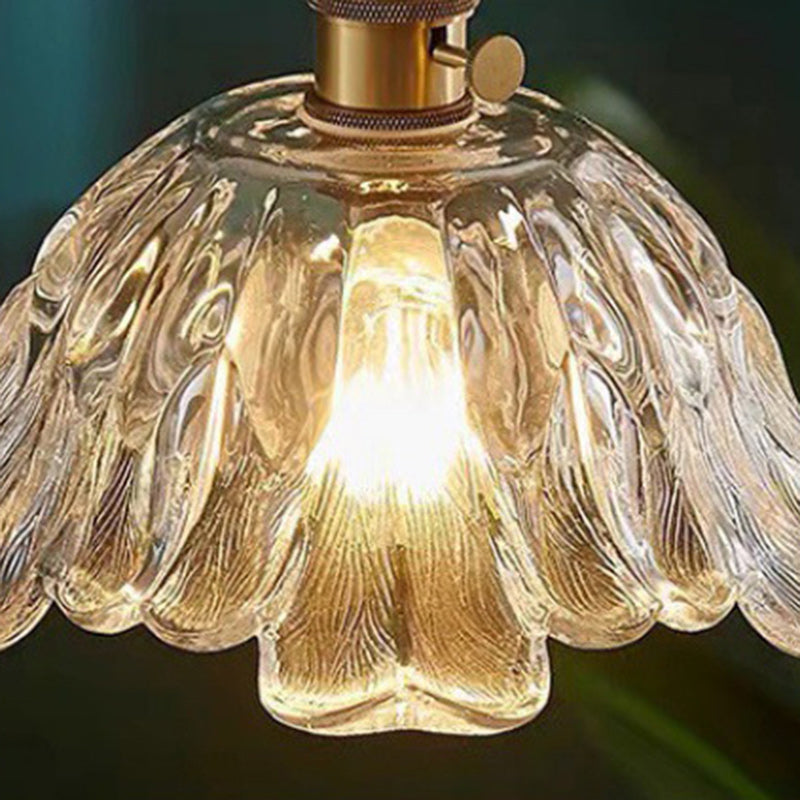 Traditional Japanese Flower Copper Glass 1-Light Pendant Light For Living Room