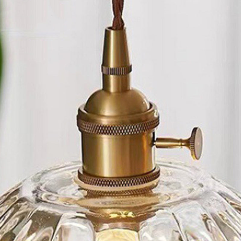 Traditional Japanese Flower Copper Glass 1-Light Pendant Light For Living Room