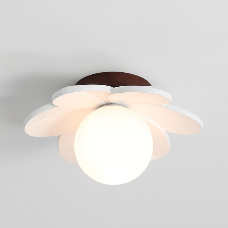 Contemporary Creative Flower Iron Resin 1-Light Semi-Flush Mount Ceiling Light For Living Room