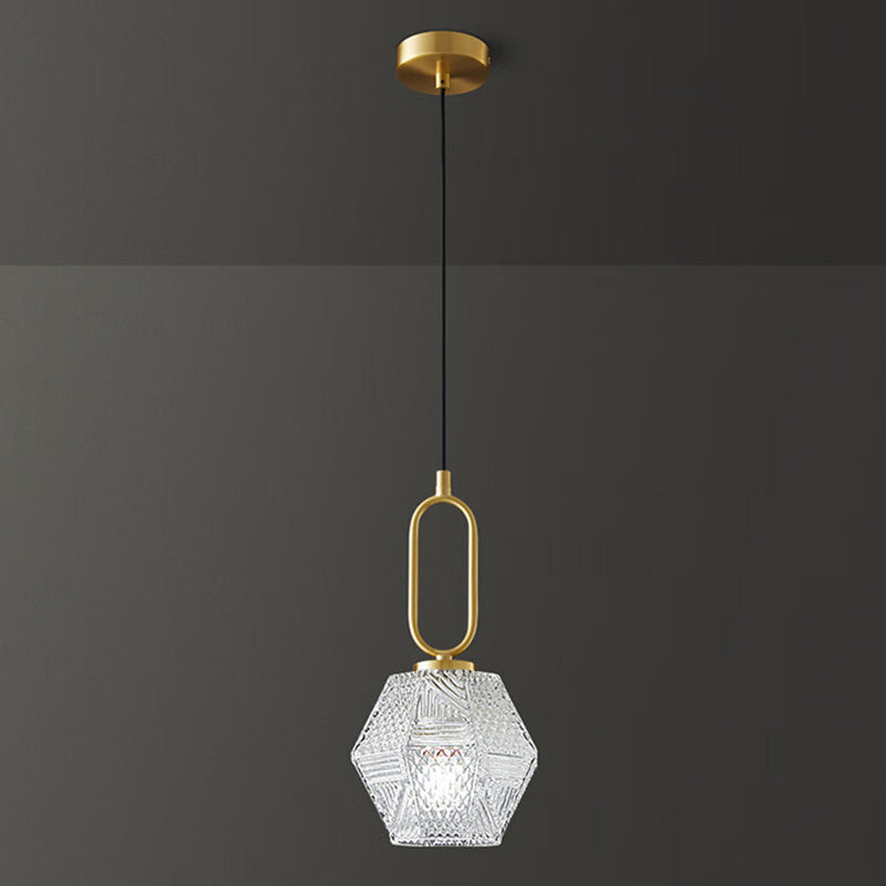 Traditional Vintage Rhombus Copper Glass 1-Light Pendant Light For Living Room