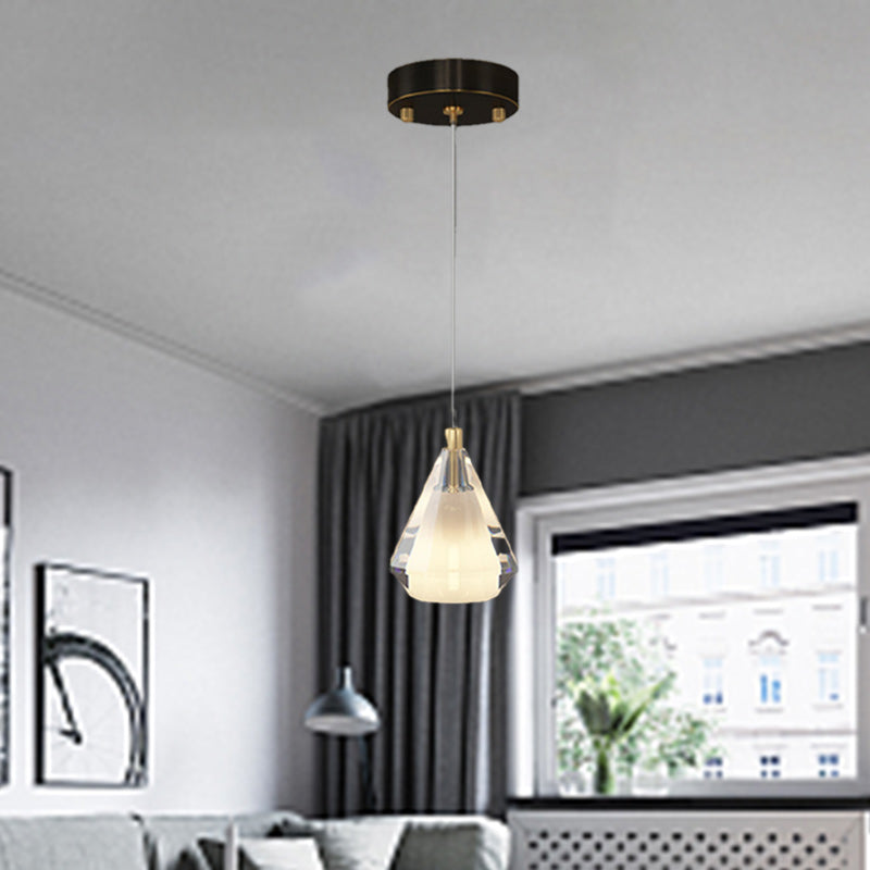 Contemporary Luxury Diamond Copper Glass 1-Light Pendant Light For Living Room