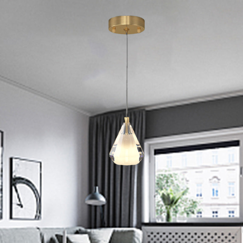 Contemporary Luxury Diamond Copper Glass 1-Light Pendant Light For Living Room